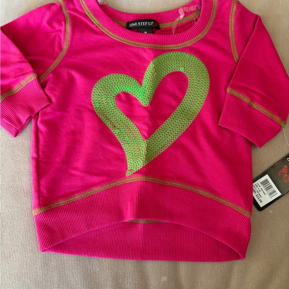 One Step Up Little Girls Sequined Heart Cropped Sweatshirt Size 4